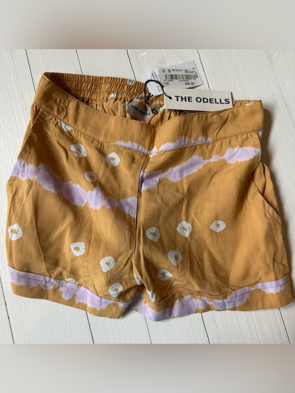 NWT THE ODELLS Hand-Dyed Tie Dye Shorts Goldenrod Lavender Yellow Youth Medium